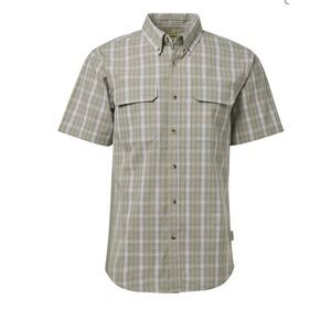 Brazos Mens Contractor Ripstop Green Plaid Short Sleeve Work Shirt Button Down M